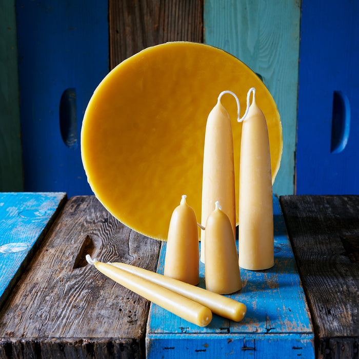 Set Of 6 Handmade Pure Beeswax Taper Candles – Multi-Colored Honey Comb Design – Unscented